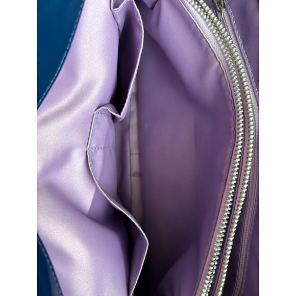 Coach Blue Patent Leather Tote Bag With Silver Turnlock & Keychain Charm - Picture 15 of 16